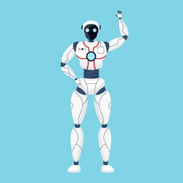 Realistic robot isolated on blue background. Stock Illustration