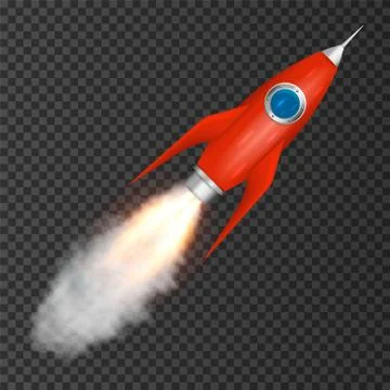 Realistic rocket space ship launch isolated on transparent background. Vector Stock Illustration