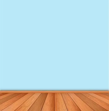 Realistic Room Interior With Empty Sky Blue Wall And Wooden Floor Stock Illustration