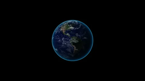 Realistic Rotating Day Earth Planet Loop Isolated on Black Background Stock Footage 340179597