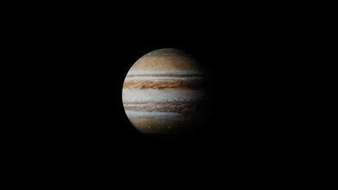 Realistic Rotating Jupiter Planet Gas Giant Isolated on Black Loop Stock Footage 340179297