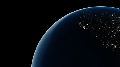 Realistic Rotating Night Earth with Glowing City Lights and Atmosphere Loop Stock Footage 340179486