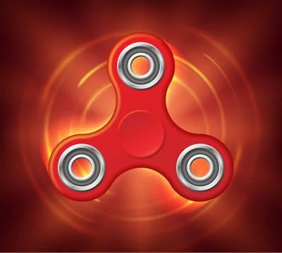 Realistic rotating red spinner stylized in a fire. Fidget spinner toy burns in Stock Illustration
