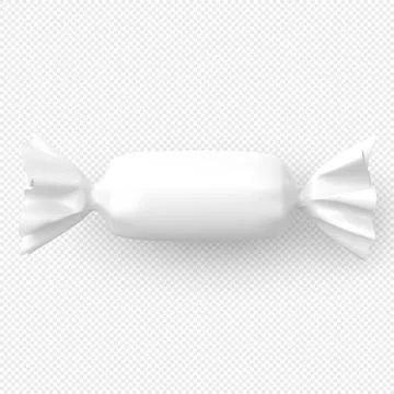 Realistic round candy in a blank white wrapper with curled ends. Stock Illustration