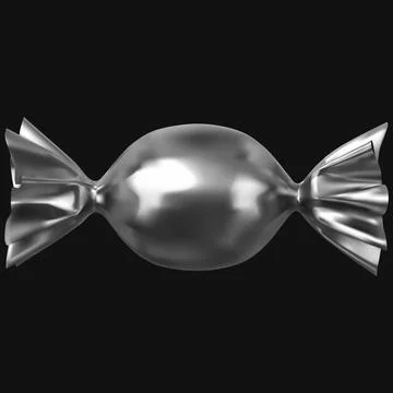 Realistic round candy in a metallic wrapper, isolated on a black background. Stock Illustration