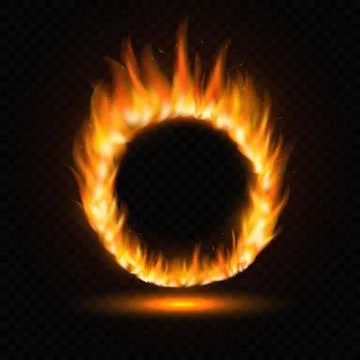 Realistic round light fire flame frame template on transparent background Stock Illustration