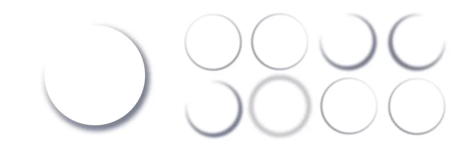 Realistic round shadow with soft edges. Gray round shadows isolated on Stock Illustration