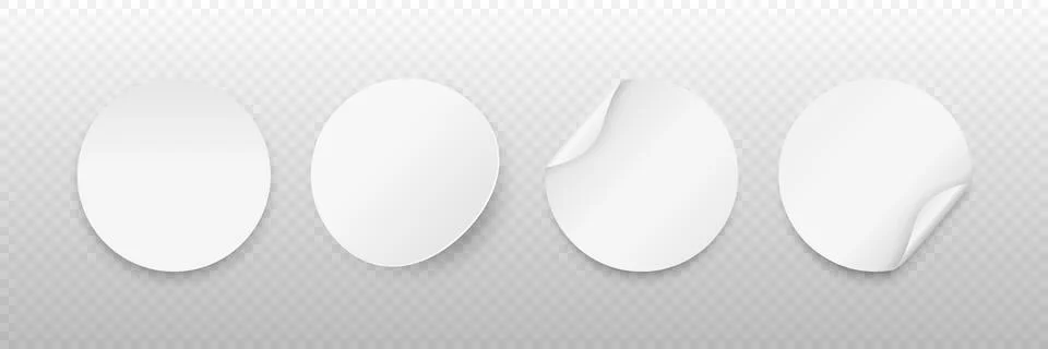 Realistic Round Sticker Vector Set. Round Stickers with Shadows. Curled Corner Stock Illustration