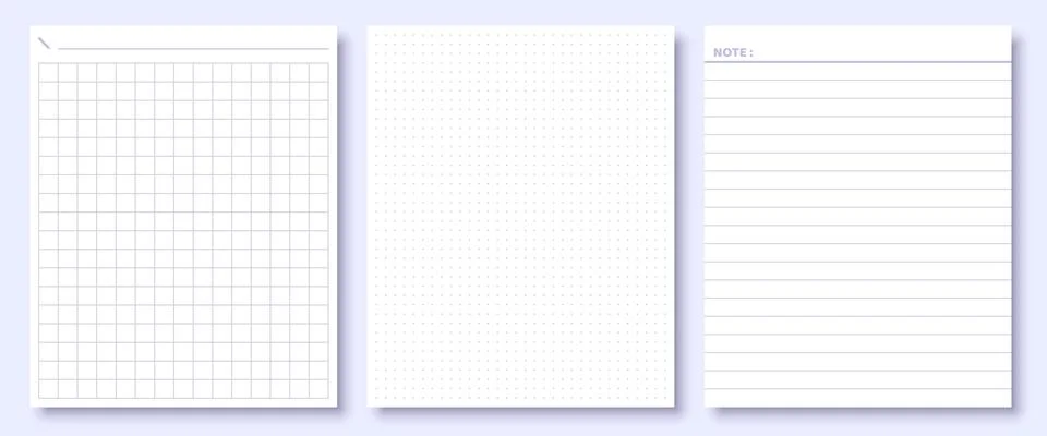 Realistic ruled line notepad diary blank sheet set Stock Illustration