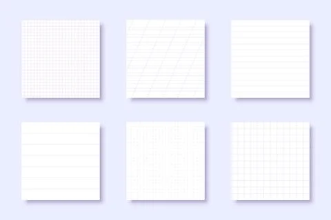 Realistic ruled lined pattern notepad flat set Stock Illustration