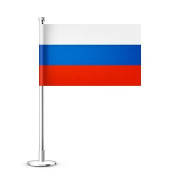 Realistic Russian table flag on a chrome steel pole. Souvenir from Russia. Desk 스톡 일러스트
