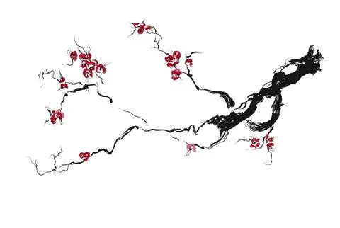 Realistic sakura blossom tree isolated on white background. Stock Illustration
