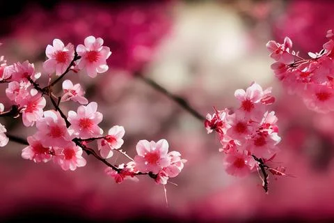 Realistic Sakura cherry, AI render. Stock Photos