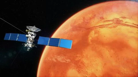 Realistic satellite in low Mars orbit. 3D rendering Stock Illustration