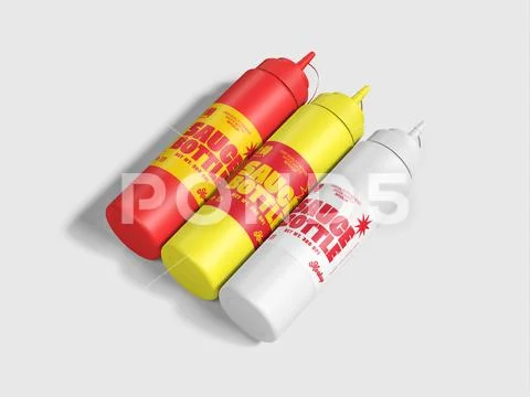 Realistic Sauce Bottle 3D Mockup Modello PSD