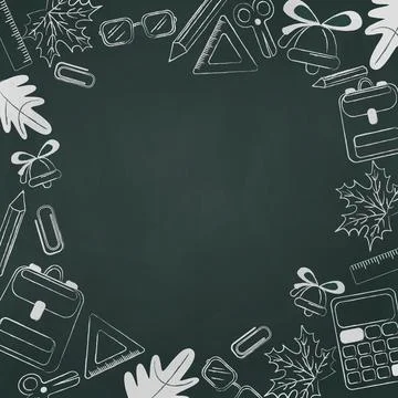 Realistic school board with drawn learning elements - Vector Stock Illustration