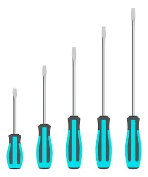 Realistic Screwdriver Set, Vector Illustration. The flat-blade screwdrivers. Stock Illustration