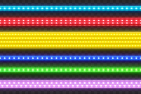 Realistic Seamless Led Colorful Strip Set. Decoration Illuminated Tape. Stock Illustration