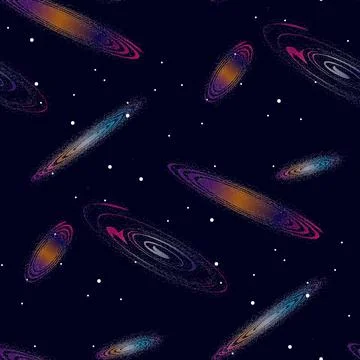 Realistic seamless vector image of the night sky with stars and galaxies. Stock Illustration