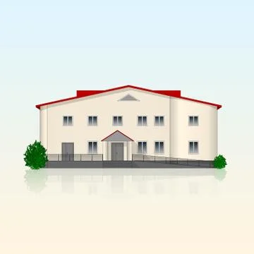 Realistic separately standing office building with beige plastered front. Ilustración de archivo