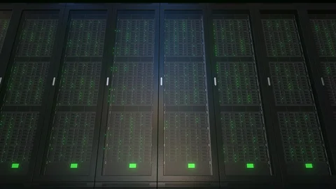 Realistic server racks in modern server room, loopable 3D animation Stock Footage 127861002