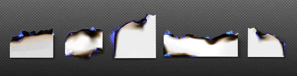 Realistic set burning paper sheets on transparent Stock Illustration