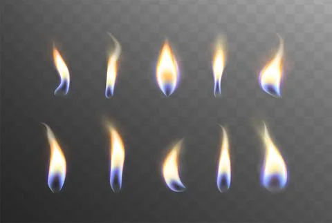 Realistic set of candle fire flame lights, glowing flares Stock Illustration