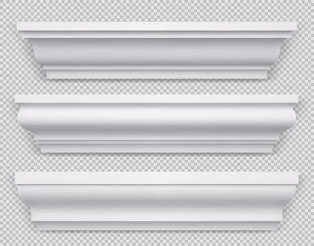 Realistic set of classic white baseboard molding Stock Illustration