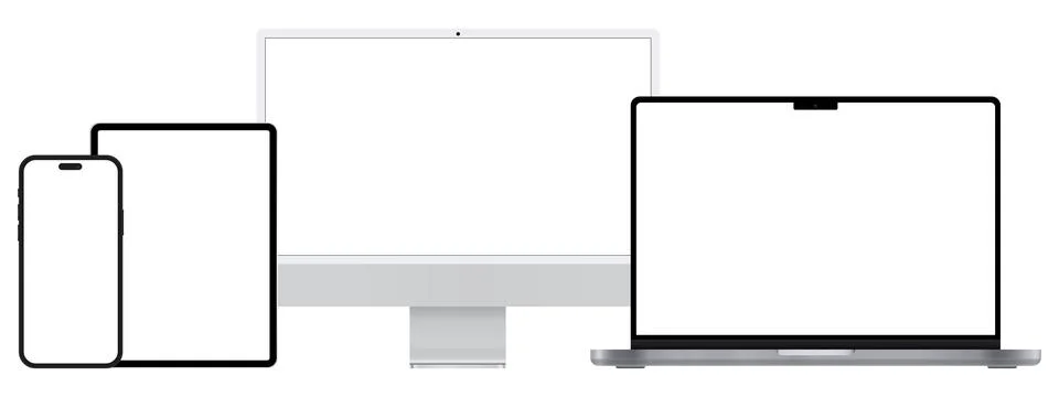 Realistic set computer, laptop, tablet and smartphone. Device screen mockup c Stock Illustration