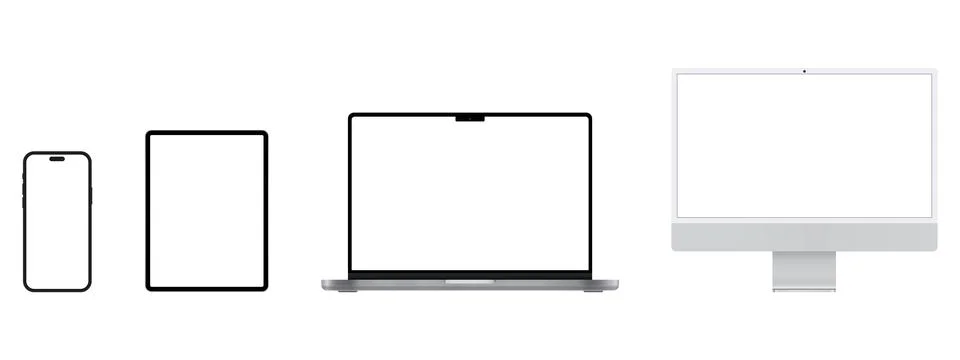 Realistic set computer, laptop, tablet and smartphone. Device screen mockup c Stock Illustration