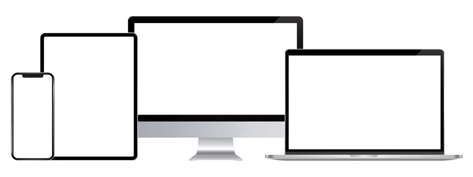 Realistic set computer, laptop, tablet and smartphone. Device screen mockup c Stock Illustration