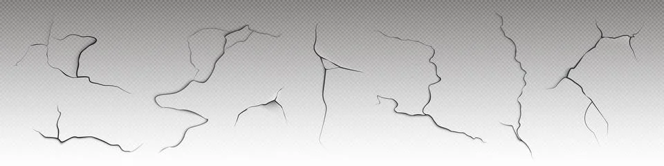 Realistic set of cracks on dry surface Stock Illustration