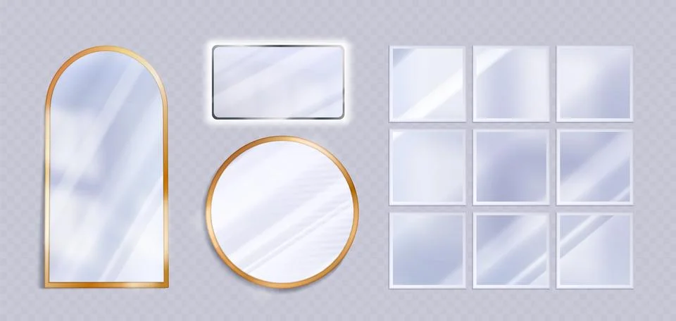 Realistic set of different mirrors on background イラスト素材