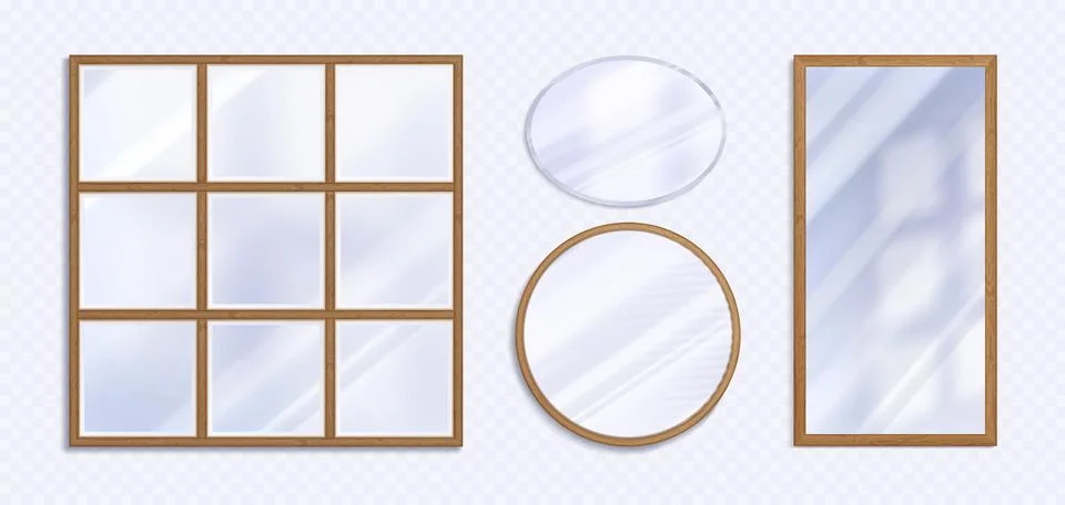 Realistic set of different mirrors on background 스톡 일러스트
