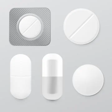 Realistic Set Of Different Pills And Pack Illustrazione stock