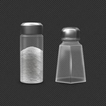 A realistic set of glass containers of various shapes, empty and full with white Stock Illustration