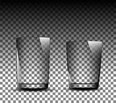 Realistic set of glass empty glasses, different sizes on a transparent Stock Illustration