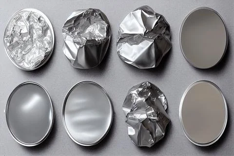 Realistic set of glossy silver round panels isolated on silver background. Illustrazione stock