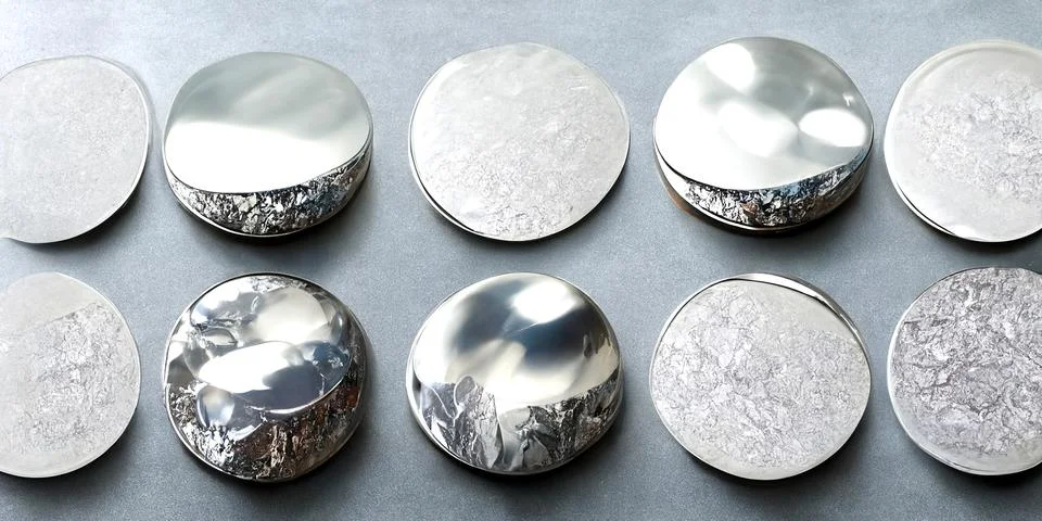 Realistic set of glossy silver round panels isolated on silver background. Stock Illustration