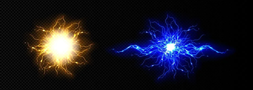 Realistic set of lightning bolts Stock Illustration