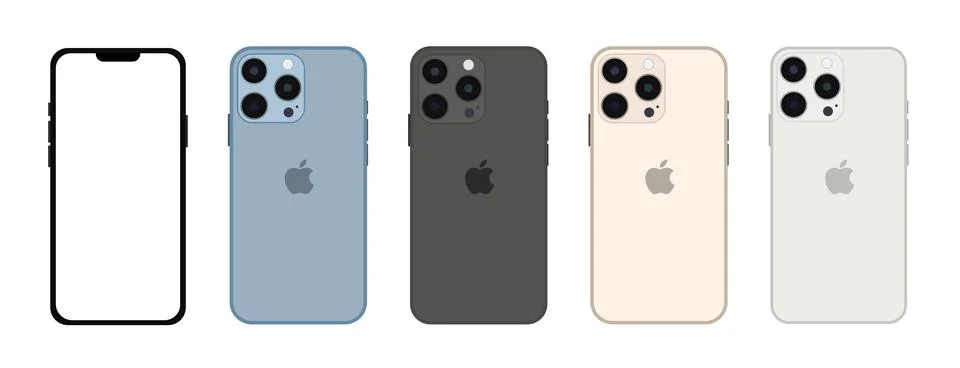 Realistic set mockup iphone 13 pro all colors, mockup smartphone with white Stock Illustration