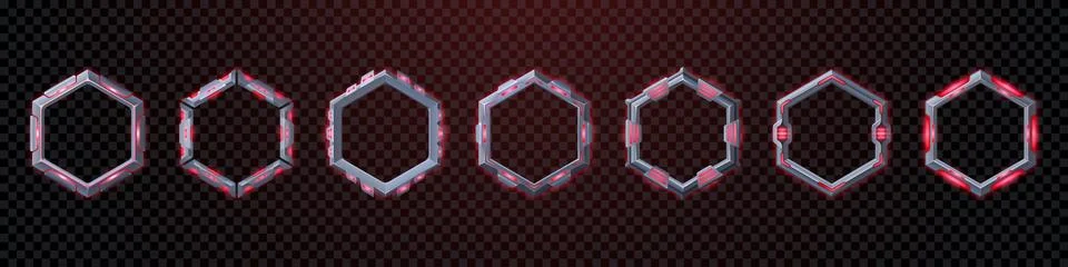 Realistic set of sci fi game frame with red light Illustrazione stock