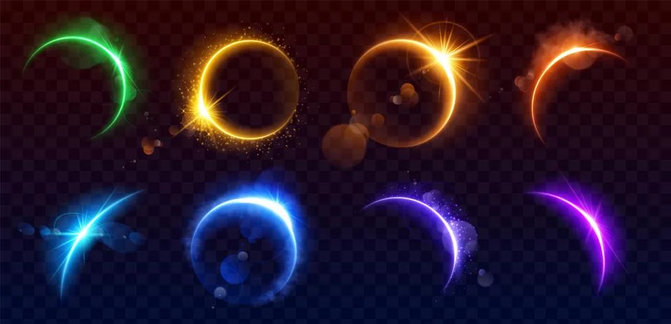 Realistic set of solar eclipse overlay effect Stock Illustration