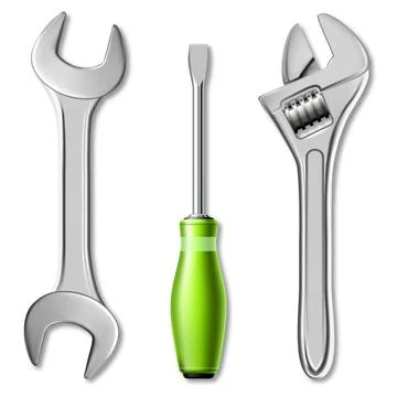 Realistic set of tools of master mechanic or plumber. 3d vector illustration Stock Illustration