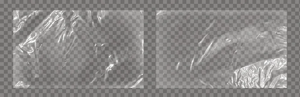 Realistic set of transparent plastic polyethylene bags overlay. Wrapping Stock Illustration