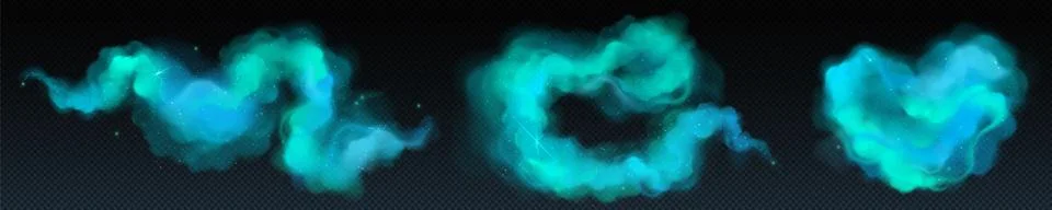 Realistic set of turquoise smoke clouds Stock Illustration