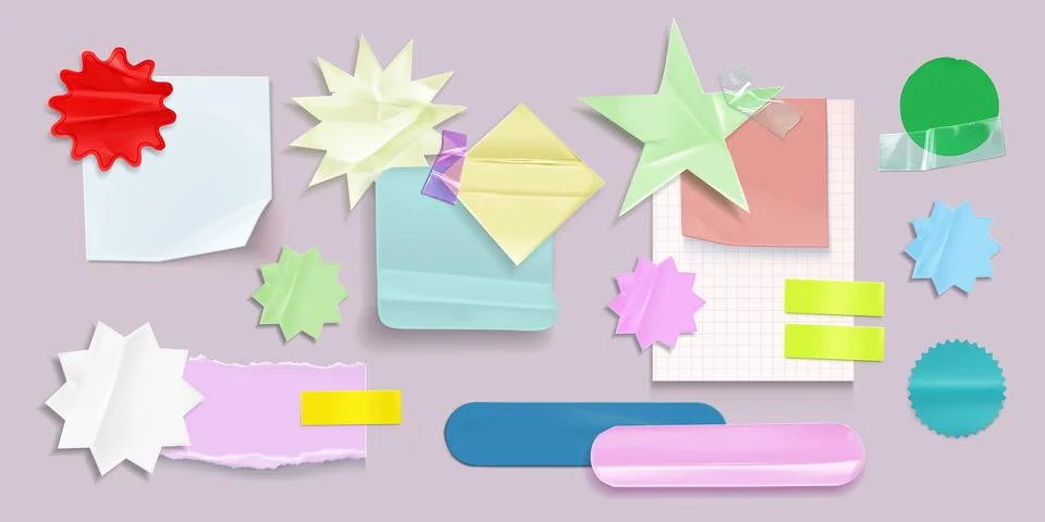 Realistic set of wrinkled peeled stickers Illustrazione stock