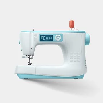 Realistic sewing machine side view on white Stock Illustration