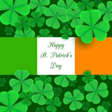 Realistic shamrock pattern with dew on leaves, Patrick day. Stock Illustration
