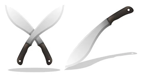 Realistic sharp knife machete. Melee weapon of hunter in jungle. Crossed mach Stock Illustration